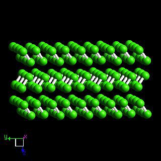 Chlorine crystal structure image (ball and stick style)