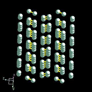 Fluorine crystal structure image (ball and stick style)